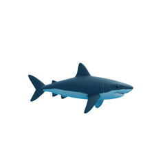 Fototapeta premium Isolated great white shark swimming in dark water showing its teeth and fins in side view angle