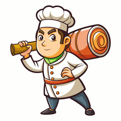 Creative vector illustration of male chef holding sushi roll like telescope, fun Japanese cuisine concept design for stock and branding