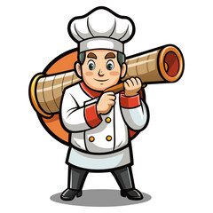 Creative vector illustration of male chef holding sushi roll like telescope, fun Japanese cuisine concept design for stock and branding