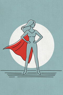 Superhero figure standing confidently with red cape and empowering pose