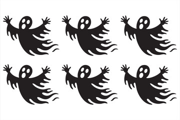 Black and White Halloween Ghost Icons Vector Set Spooky Silhouettes