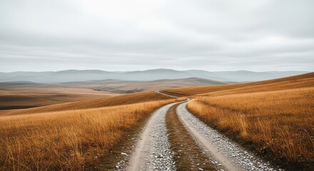 Fototapeta premium Winding Dirt Road Through Golden Fields and Rolling Hills