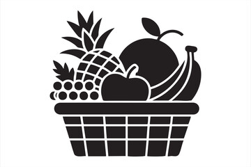Fresh Organic Fruits Basket Vector Symbol for Market and Nutrition