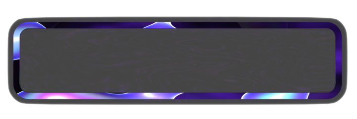 Futuristic holographic frame banner with a glossy black surface and glowing neon gradient edges in purple and blue tones