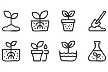 Plant Growth Vector Symbols of Roots Soil and Seedling Development