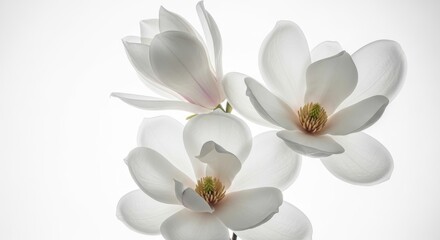 White Magnolia Blossoms on White Background, Botanical Beauty
