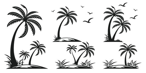 Fototapeta premium coastal-horizon-palm-icons-set---6-minimalist-icon
