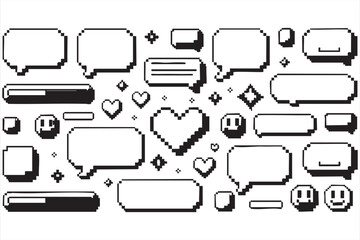 Pixel Chat Bubble and UI Elements Icons Set for Communication and Social Media