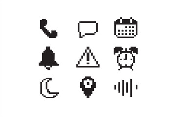 Pixel Icons Collection for Notification Chat and Reminder in Minimal Style