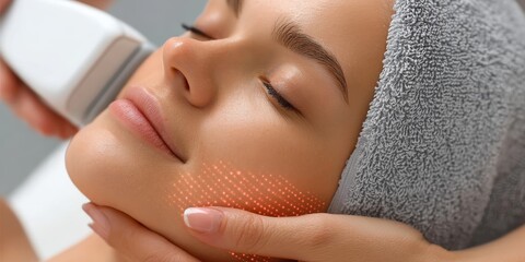 Focused woman receiving a modern anti-aging facial treatment at an aesthetic clinic for radiant skin