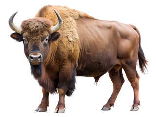 Majestic gaur bull, also known as indian bison, standing tall isolated on transparent background, showcasing its impressive size and muscular build