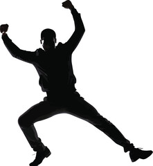 Silhouette of a Man Jumping in Dynamic Action PoseSilhouette of a Man Jumping in Dynamic Action Pose