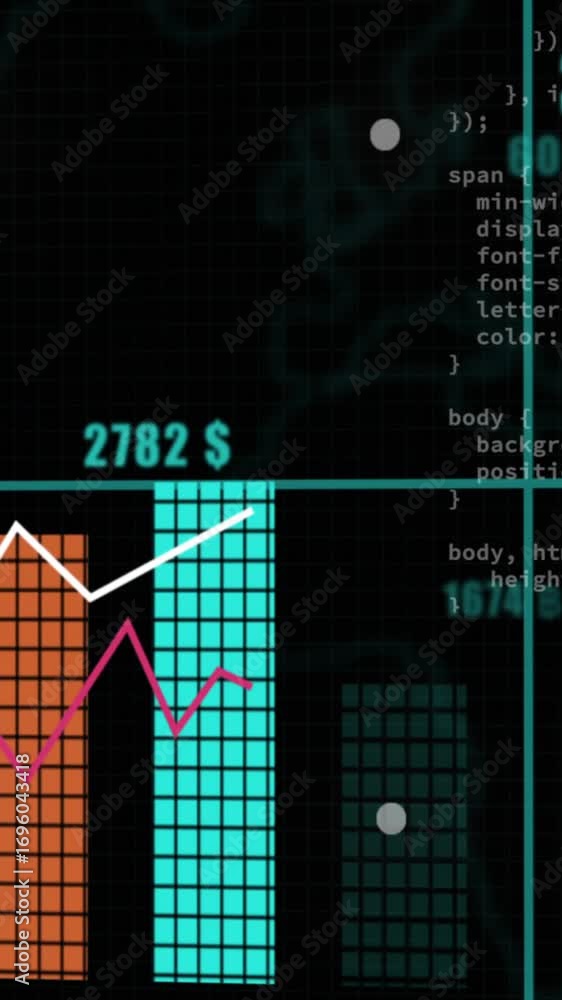 Poster animation of data processing over shapes on blue background