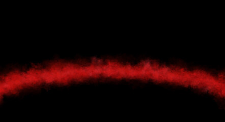Curved arc of glowing red smoke on transparent background template for mockups and modern visuals with vibrant dense fog effect