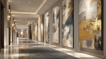 Modern Hotel Corridor with Abstract Art