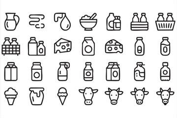 Modern Food Icon Set with Yogurt Butter and Dairy Beverage Packaging