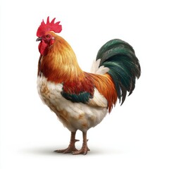 Fototapeta premium Colorful rooster with vibrant feathers standing proud on a neutral background