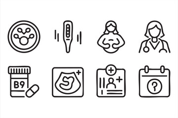 Minimal Outline Icon Pack Featuring Maternity Baby Scan and Medical Symbols