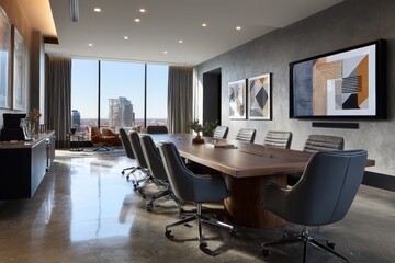 Modern conference room with city view