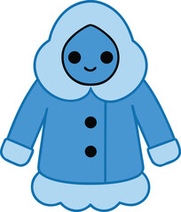 A cartoon illustration of a man in a blue coat and a hood