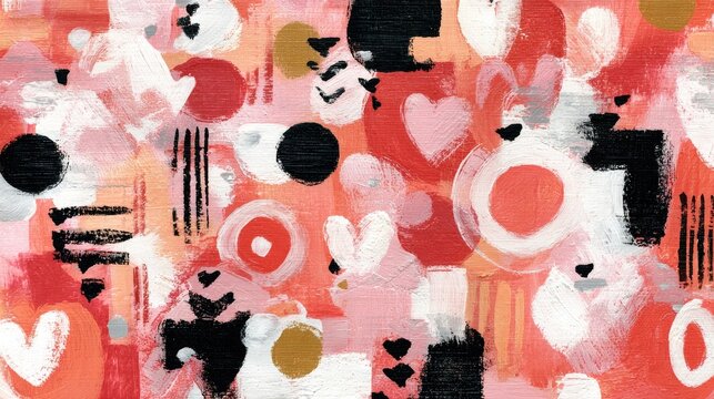 Abstract Art Piece With Pink Red White And Black Colors - Powered by Adobe
