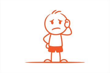 Stickman Cartoon Character with Question Marks Showing Confusion Concept
