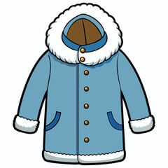 A cartoon illustration of a man in a blue coat and a hood