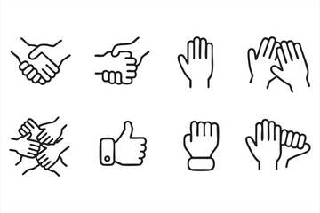 Minimal Outline Icon Collection Featuring Hand Gestures and Collaboration Signs