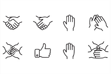 Business and Teamwork Line Icons Set with Handshake and Thumbs Up Symbols