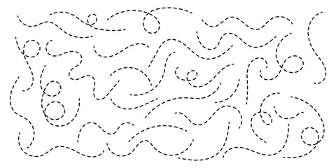 Hand drawn squiggle loopy line vector icon, abstract curved dotted line, abstract hand drawn dotted line collection. Dotted spiral curve line. Hand drawn curly border. Long squiggle dashed vector