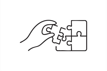 Minimal Line Art Puzzle Concept of Teamwork and Strategy