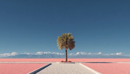 Palm tree on pink landscape
