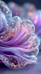 Abstract Digital Energy Close Up with Luminous Particles and Holographic Mist