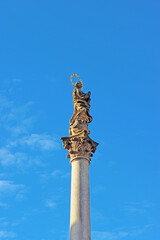 View on Marian Column, Plague Column, Cesky Krumlov, Czech Republic