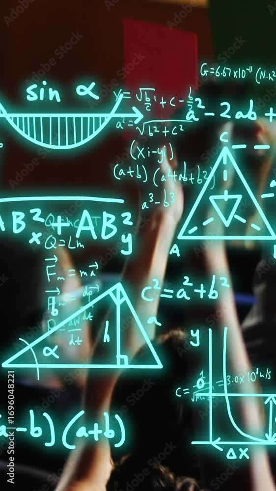 Aufkleber animation of equations and data processing over diverse students