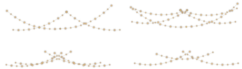 Warm glowing garland. Decorative LED string lights with lamps, isolated on transparent background. Vector Christmas, wedding, New Year and birthday celebration holiday light decoration.