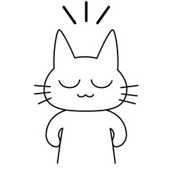 腕を組んでドヤ顔をしている猫キャラクターのベクターイラスト。シンプルな線画スタイルで、自信に満ちたポーズをとるユーモラスでかわいいデザイン素材｜猫,キャラクター,自信