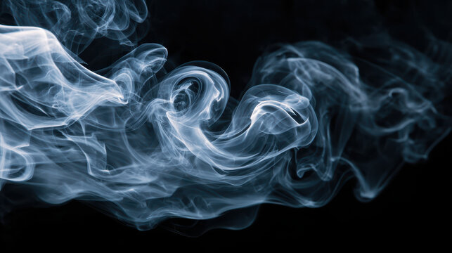 Blue smoke creating abstract shapes on black background