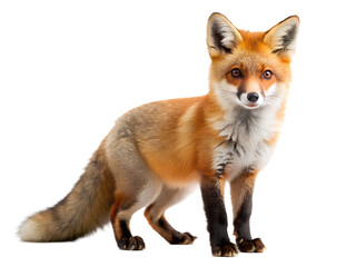 Fototapeta premium Majestic red fox standing isolated on transparent background, its vibrant fur and watchful gaze capturing the essence of wildlife in its natural habitat