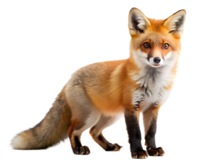 Majestic red fox standing isolated on transparent background, its vibrant fur and watchful gaze capturing the essence of wildlife in its natural habitat