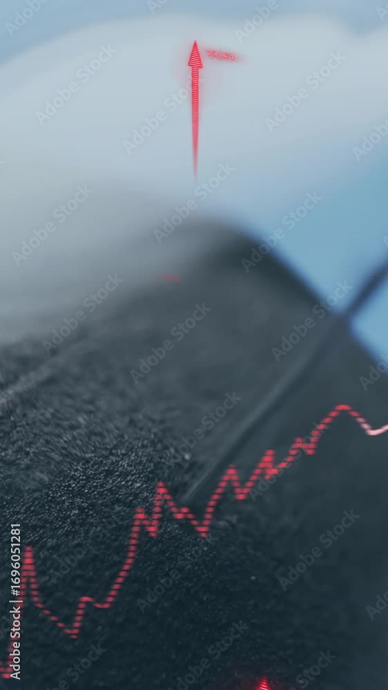 Poster animation of financial data processing with arrows over hourglass