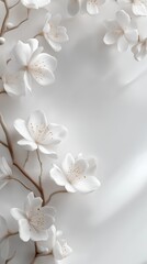 Minimalist All-White 3D Floral Scene with Floating Composition