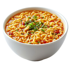 Instant noodle soup in bowl isolate on transparent white background