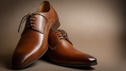Handmade leather shoes displayed with meticulous craftsmanship on a neutral studio background.