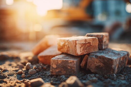 Construction materials rest on a construction site during sunset, symbolizing ongoing projects and the passage of time in urban development