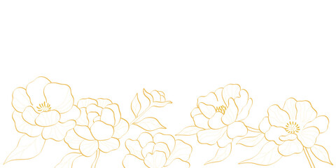 peony flowers in golden line art illustration, elegant floral design