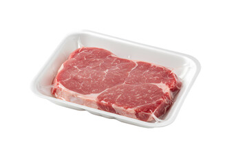 Raw Beef Steak in Styrofoam Tray isolated on transparent background