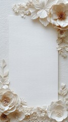 Minimalist Beige Paper Flower Edge Frame on White Embossed Background