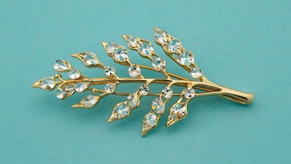 Golden brooch with crystals on turquoise