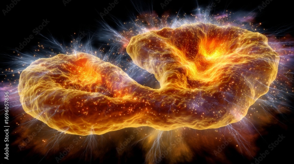 Aufkleber abstract energy mass with fiery glow and dynamic texture in cosmic space